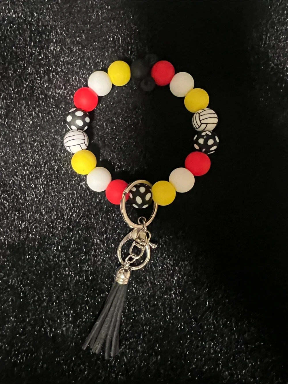 Volleyball Beaded Mouse Tassel Keyring Bracelet - Red, Yellow, White, Black